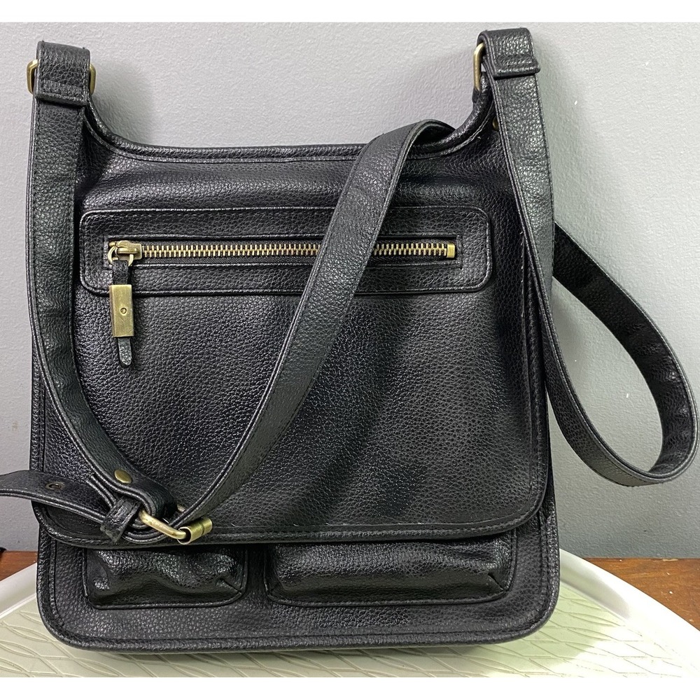 Liz Claiborne Vintage Women's Crossbody Black Leather Bag Purse Pockets EUC